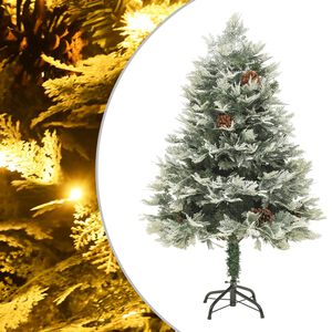 vidaXL Belyst julgran med kottar gr&ouml;n 150 cm PVC&PE
