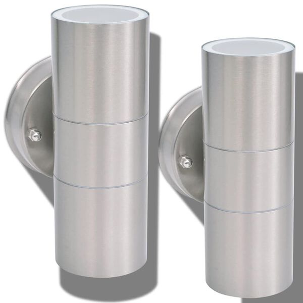 vidaXL Utomhusv&auml;gglampa LED 2 st rostfritt st&aring;l upp&aring;t/ned&aring;t