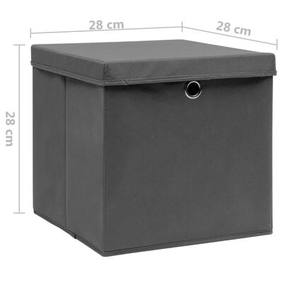vidaXL Förvaringslådor med lock 10 st 28x28x28 cm grå