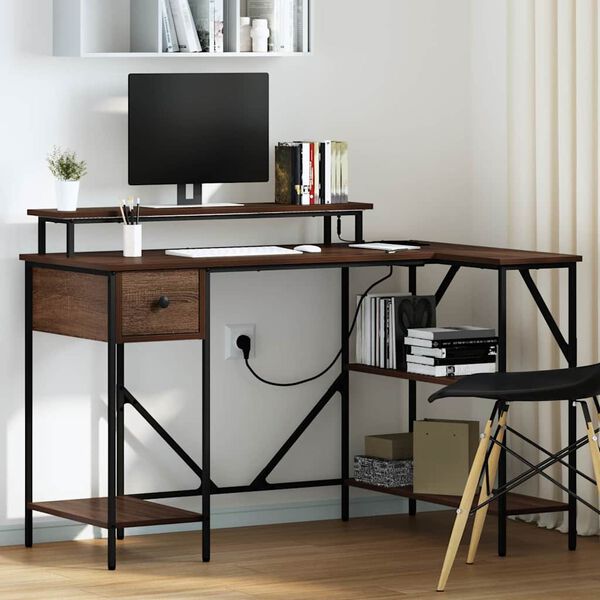 vidaXL Skrivbord med l&aring;da Brun Ek 120 x 79 x 86,5 cm Konstruerat tr&auml;