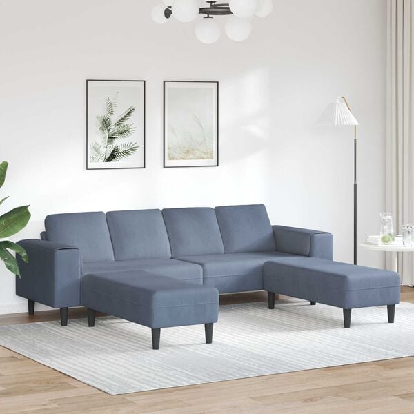 vidaXL Soffa med kudde Bl&aring; 250 x 188 x 76 cm Kordread tyg