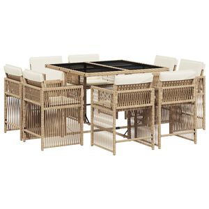 vidaXL Matgrupp f&ouml;r tr&auml;dg&aring;rden med dynor 9 delar beige konstrotting