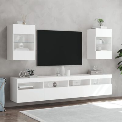 vidaXL Väggmonterad tv-bänk LED 2 st vit 40x30x60,5 cm
