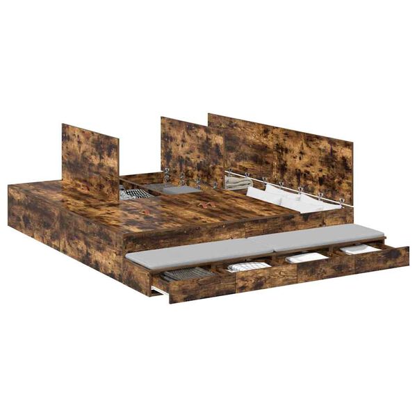 vidaXL Förvaringssängram med låda Rökt ek 200 cm Konstruerat trä