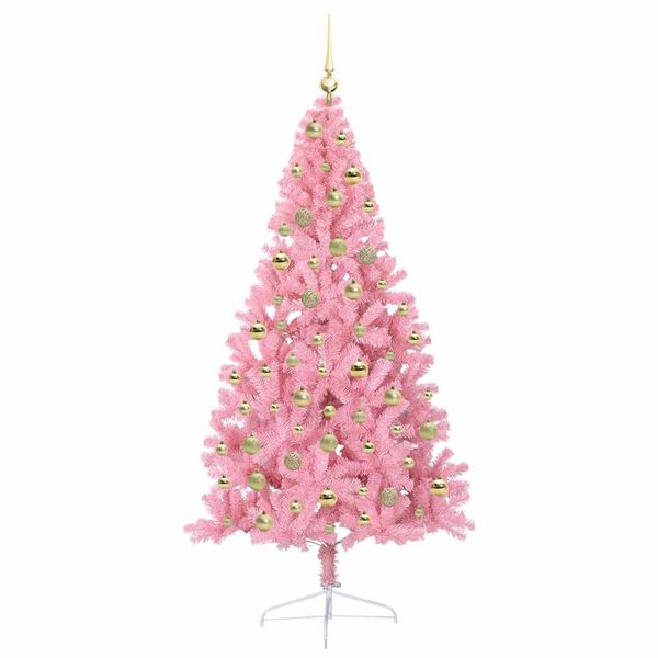 vidaXL Konstgjord F&ouml;rbelyst Julgran med 300 LED-lampor Rosa 180 cm PVC