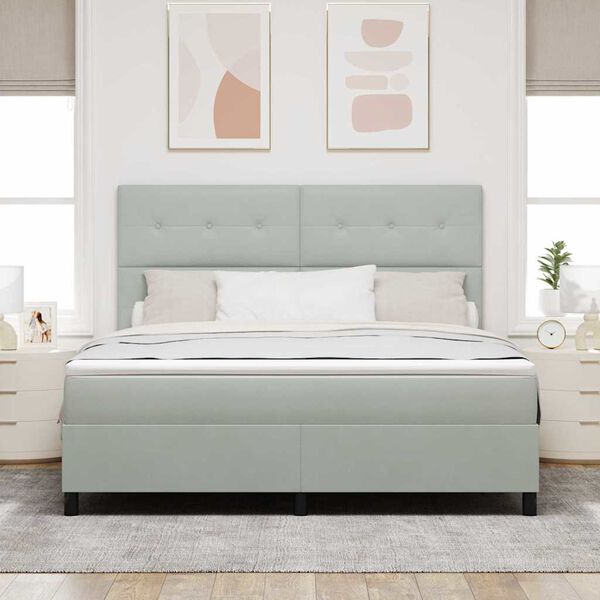 vidaXL LED Box S&auml;ng med madrass Ljusgr&aring; 180 x 200 cm tyg