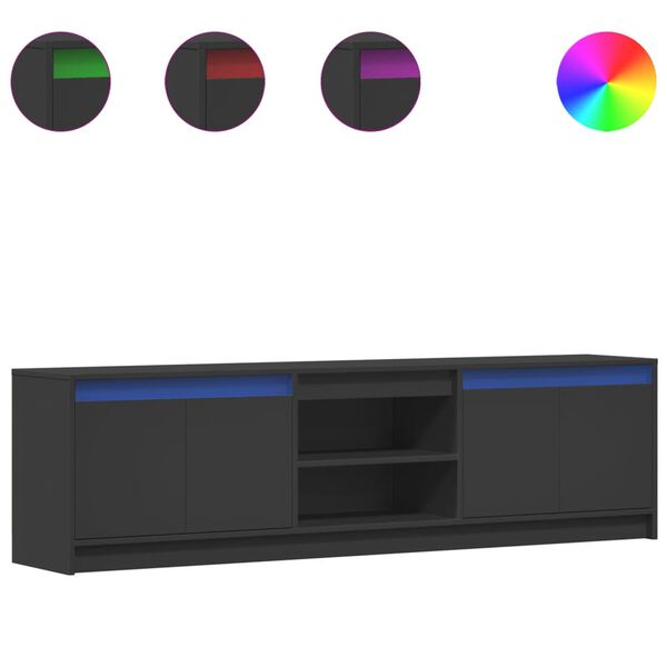 vidaXL Tv-bänk med LEDs svart 180x34x50 cm konstruerat trä