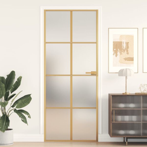vidaXL Innerd&ouml;rr guld 83x201,5 cm h&auml;rdat glas och aluminium slim