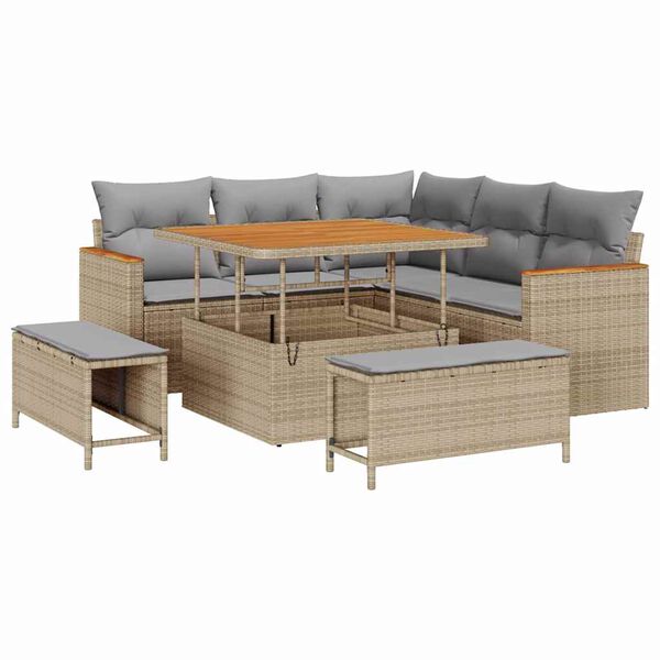 vidaXL Tr&auml;dg&aring;rdsoffset med kudde 8 pcs Beige Poly rattan
