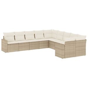 vidaXL Soffgrupp f&ouml;r tr&auml;dg&aring;rd med dynor 10 delar beige konstrotting