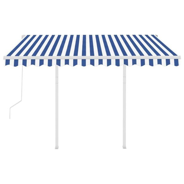 vidaXL Markis med stolpar automatisk inf&auml;llbar 3,5x2,5 m bl&aring; och vit