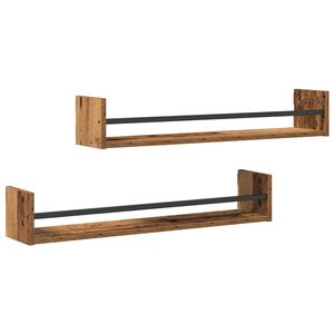 vidaXL V&auml;gg hylla 2 st Gammalt tr&auml; 80 x 16 x 14 cm
