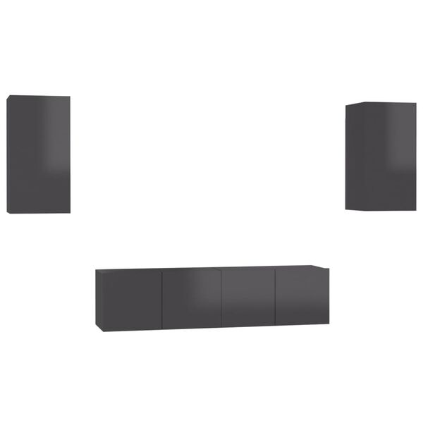 vidaXL Tv-sk&aring;p 4 delar gr&aring; h&ouml;gglans konstruerat tr&auml;