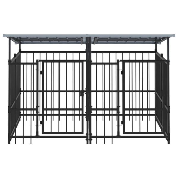 vidaXL Hundg&aring;rd f&ouml;r utomhusbruk med tak st&aring;l 3,75 m&sup2;