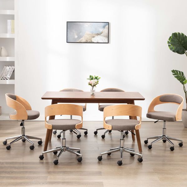 vidaXL Snurrbara matstolar 6 st taupe b&ouml;jtr&auml; och tyg