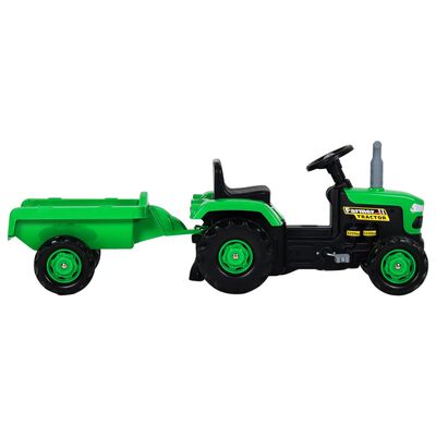 vidaXL Pedaltraktor med släp för barn grön och svart