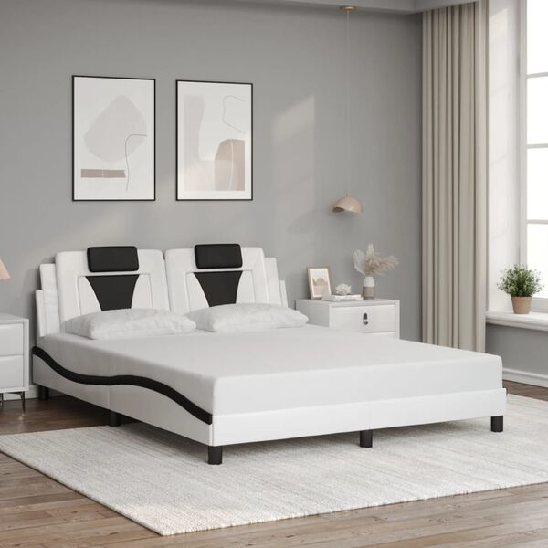 vidaXL Bed Frame "Viana" without Mattress White and Black 160x200 cm Faux Leather