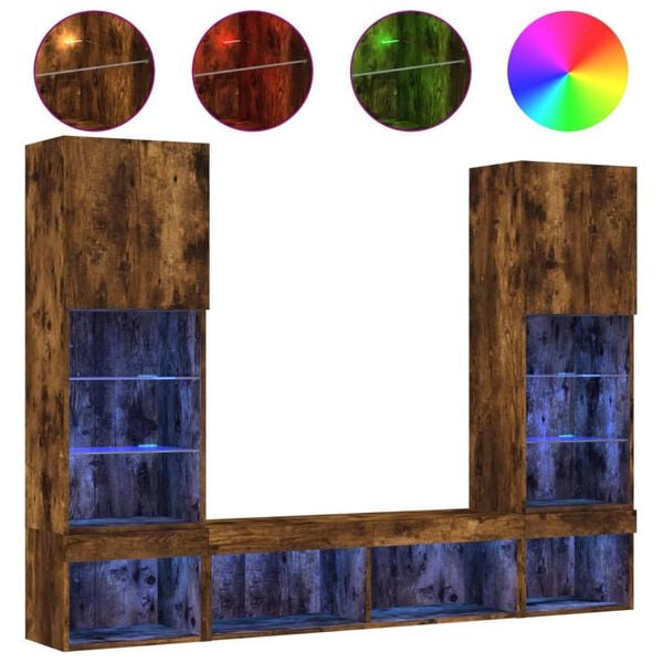 vidaXL Tv-b&auml;nk 5 delar LED r&ouml;kf&auml;rgad ek konstruerat tr&auml;