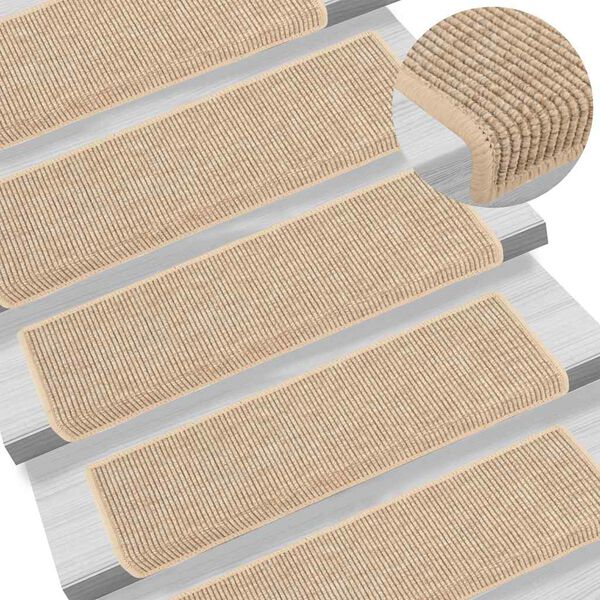 vidaXL Trappmattor 15 st 65x21x4 cm ljusbeige rektangul&auml;r kant
