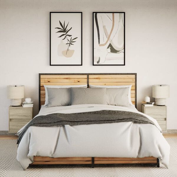 vidaXL V&auml;ggmonterade s&auml;ngbord med LED-lampor 2 st sonoma-ek