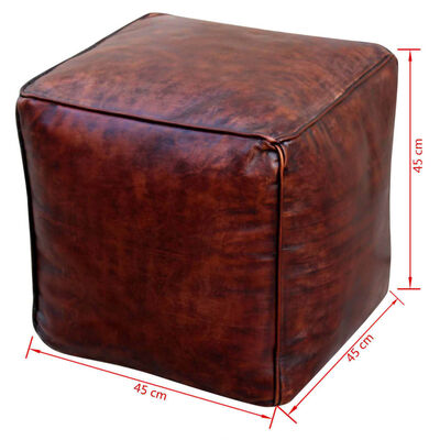 vidaXL Sittpuff äkta läder fyrkantig brun 45x45x45 cm