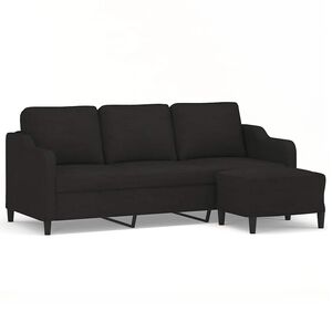 vidaXL 3-sitssoffa med fotpall Svart 180 cm tyg