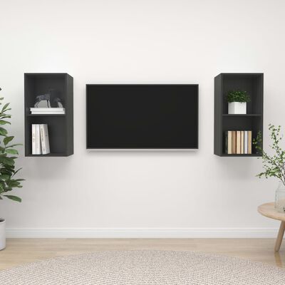 vidaXL Väggmonterade tv-skåp 2 st grå konstruerat trä