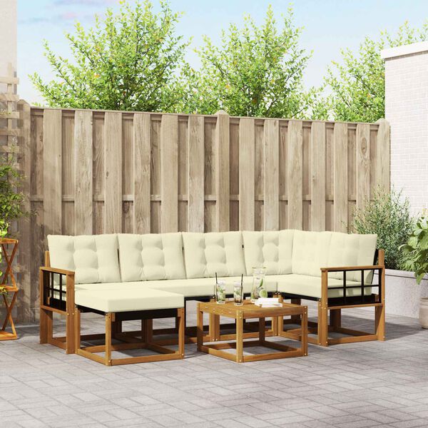 vidaXL Utomhussoffset med kudde 7 pcs Naturlig och Gr&auml;dde