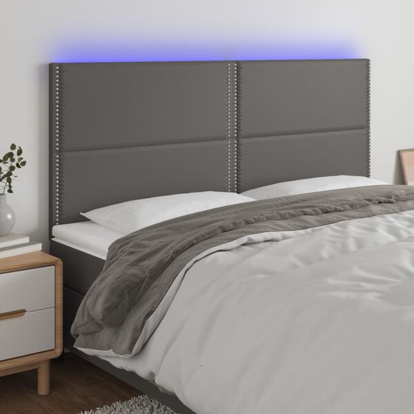 vidaXL S&auml;nggavel LED gr&aring; 200x5x118/128 cm konstl&auml;der