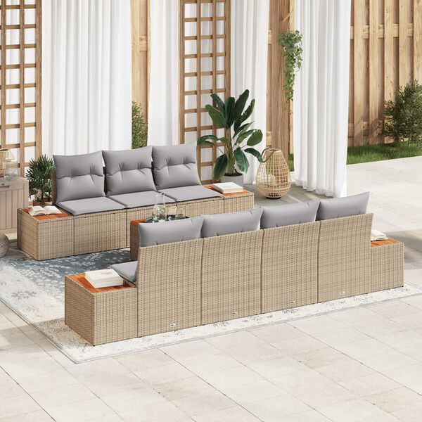 vidaXL Tr&auml;dg&aring;rdsoffset med kudde 8 pcs Beige Poly rattan