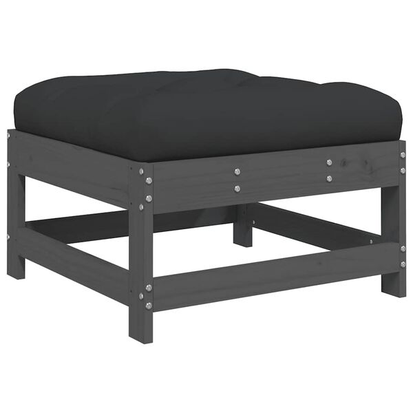 vidaXL Fotpallar med dynor för trädgården 2 st grå massiv furu