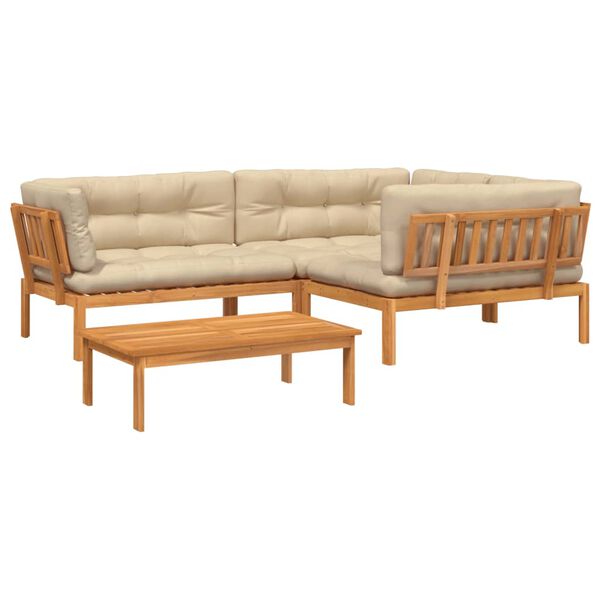 vidaXL Pallsoffgrupp för trädgården med dynor 4 delar massiv akacia