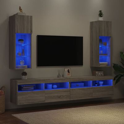 vidaXL TV-bänk med LED-belysning 2 st grå sonoma 30,5x30x90 cm