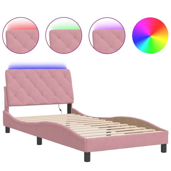 vidaXL Bed Frame with LED without Mattress Pink 100x200 cm Velvet