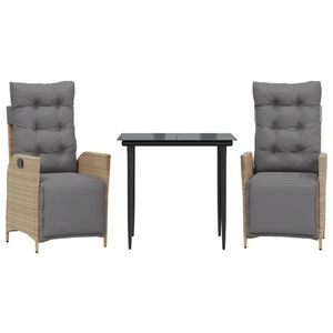 vidaXL Matgrupp f&ouml;r tr&auml;dg&aring;rden med dynor 3 delar mixbeige konstrotting