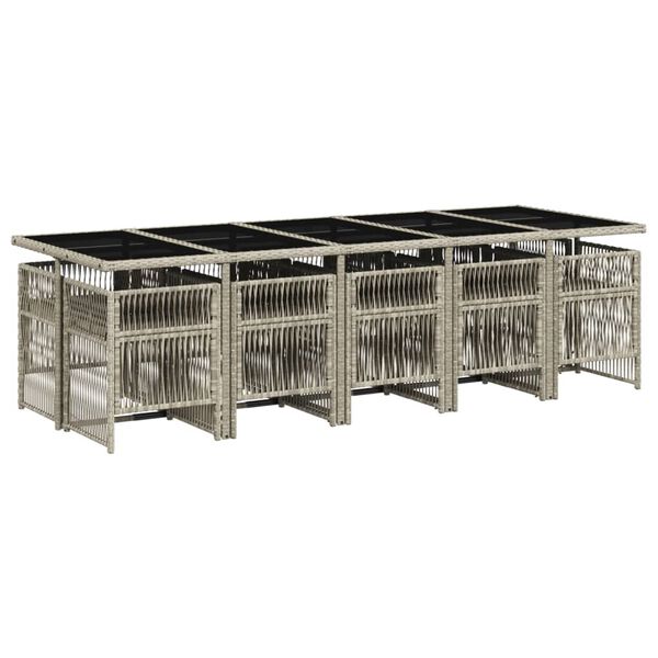 vidaXL Matgrupp f&ouml;r tr&auml;dg&aring;rden med dynor 11 delar ljusgr&aring; konstrotting