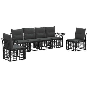 vidaXL Utomhussoffset med kudde 6 pcs Svart och M&ouml;rkgr&aring; Polyester