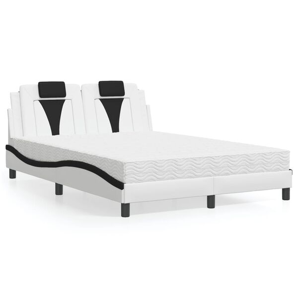 vidaXL Bed "Viana" with Mattress White and Black 140x190 cm Faux Leather