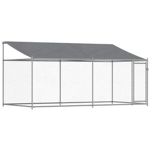 vidaXL Hundg&aring;rd med tak och d&ouml;rr gr&aring; 4x2x2 cm galvaniserat st&aring;l