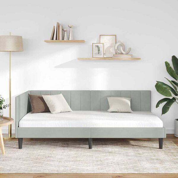 vidaXL Hörn Sängram med huvudgavel Ljusgrå 90 cm x 190 cm Sammet