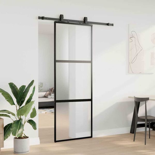 vidaXL Skjutd&ouml;rr med beslag svart 76x205 cm h&auml;rdat glas