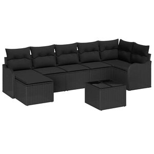 vidaXL Tr&auml;dg&aring;rdsoffset med kudde 8 pcs Svart Poly rattan