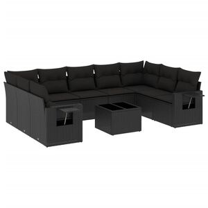 vidaXL Loungegrupp 10 delar med svarta dynor konstrotting
