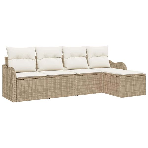vidaXL Tr&auml;dg&aring;rdsoffset med kudde med lagring 5 pcs Beige Poly rattan