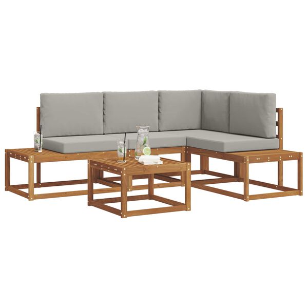 vidaXL Utomhussoffset med kudde 5 Stycke Naturlig och Ljus Gr&aring;