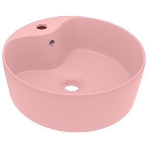 vidaXL Handfat med br&auml;ddavlopp matt rosa 36x13 cm keramik
