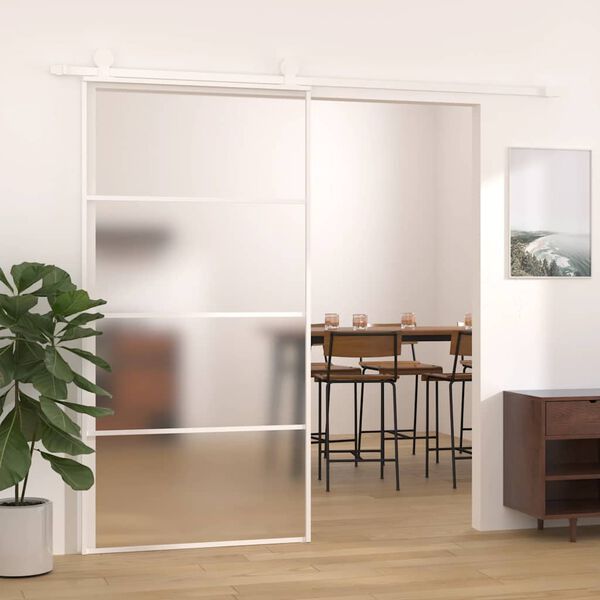 vidaXL Skjutdörr frostat ESG-glas och aluminium 102,5x205 cm vit