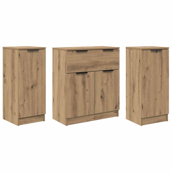 vidaXL Sideboard med l&aring;da 3 pcs Artisan Ek Konstruerat tr&auml;
