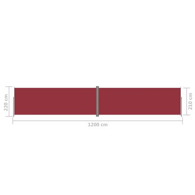 vidaXL Infällbar sidomarkis röd 220x1200 cm