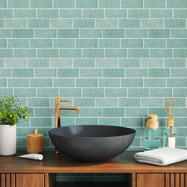 vidaXL Subwaytile 10 pcs Grågrön 29.4 x 21.4 cm Polyuretan och PET